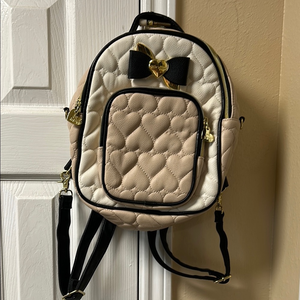 Betsey Johnson Cream and Tan Quilted Backpack